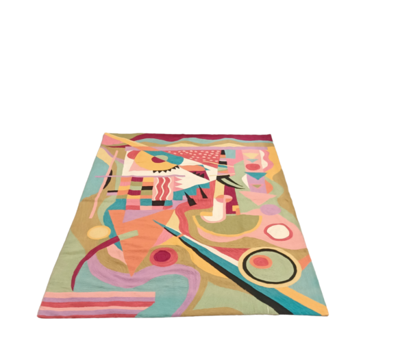 Kandinsky Inspired Handmade Wool Decorative Tapestry Rug, Abstract Wall and Floor Decor