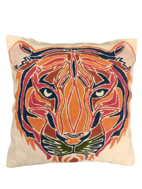 Hand Embroidered Wool Boho Throw Pillow Cover, Textured Cushion Cover, Kashmir Chain Stitch