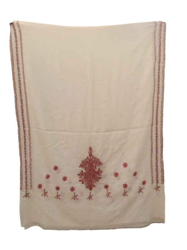 White Sozni Hand Embroidered woolen Scarf